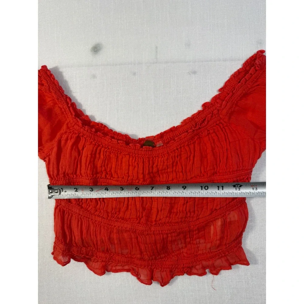 Free People FP One Smocked Crop Top Red Cotton Ruffle Off Shoulder Small